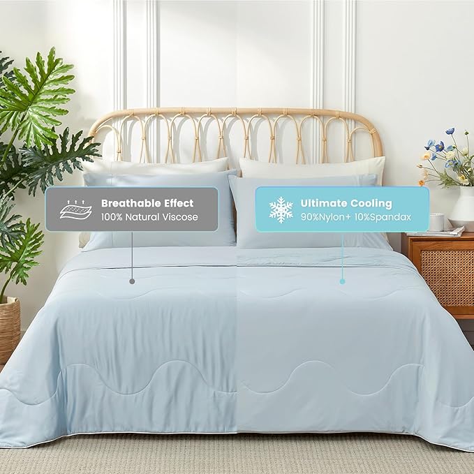 Snuggle Sac Cooling Comforter Twin Size, Breathable Cooling Blankets for Hot Sleepers and Night Sweats, Summer Comforters for Twin Size Bed, Soft Lightweight Blankets, 68x90 Inches, Ice Blue