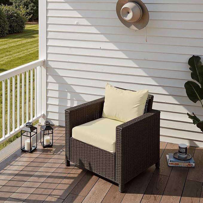 Outdoor Seat Cushion Set 24 x 24 x 4 Inch, Waterproof & Fade Resistant Patio Furniture Cushions with Removable Cover and Ties, Thick Deep Seating Pads for Outside Chair Sofa Couch, Yellow
