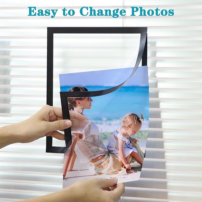 CRUGLA 30 Packs 8x10 Magnetic Picture Frames for Refrigerator, Modified Sheet with Self Adhesive Backing, Black 8 by 10 Photo Craft Frame Set Glass Window Door Cubicle, (WACX230315)