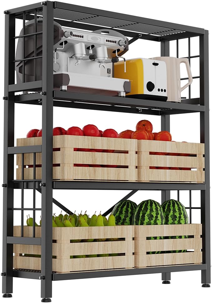 GIOTORENT 4-Wire Heavy-Duty Shelf, Standing Storage Shelves, Metal Shelving Unit Pantry Rack, 1200LB Load Capacity, for Garage Kitchen Organizer (Black)