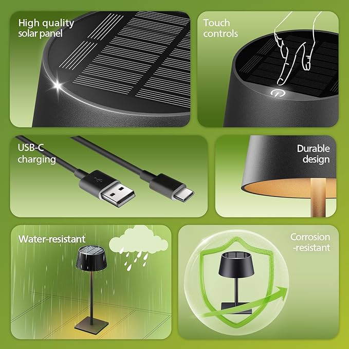 Philips Solar Outdoor Table Lamp, Portable LED Desk Light,Cordless Battery-Operated，2 Adjustable Height, Touch Control & Stepless Dimming Night Light，Waterproof for Garden, Bedroom