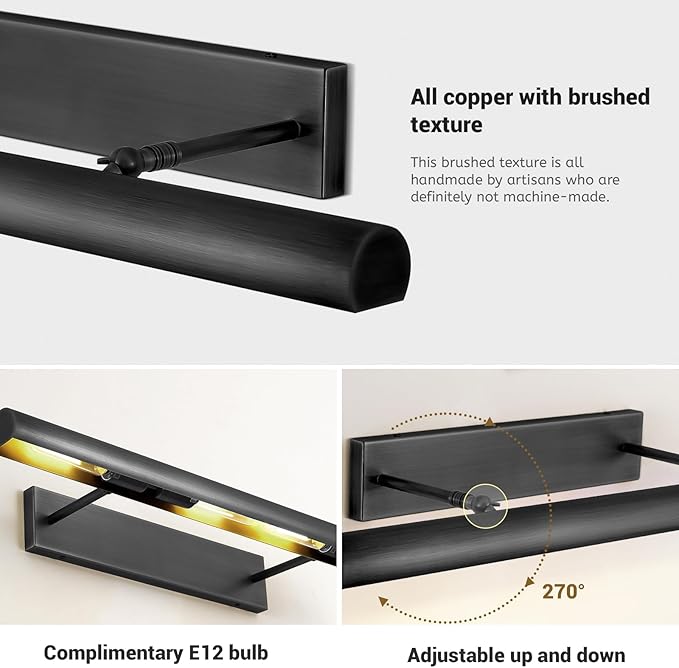 Black Picture Lights, 30inch Hardwired Picture Light for Wall, Dimmable Gallery Wall Lights, Rotatable Linear Picture Frame Light, Art Light for Wall Painting Display Artwork Portrait