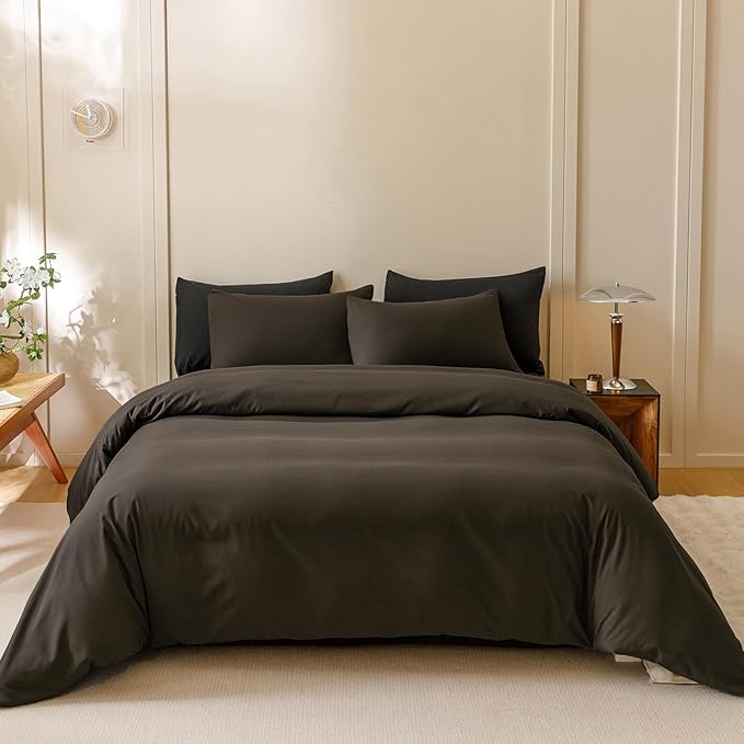 Wellboo Brown Comforter Sets Twin Solid Dark Color Bedding Set Women Men Mocha Coffee Quilts Adults Boys Deep Brownness Comforter Soft Modern Chestnut Blankets Durable Plain Brown Bedding Farmhouse