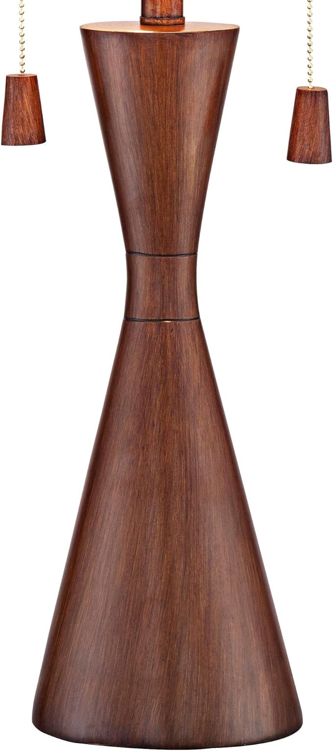 360 Lighting Omar Mid Century Modern Chic Style Table Lamps 28.75" Tall Set of 2 Warm Brown Wood Oatmeal Tapered Drum Shade Decor for Living Room Bedroom House Bedside Nightstand Home