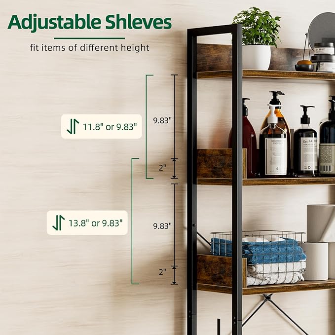 OTK Over-The-Toilet Storage, 3 Tier Bathroom Organizer Shelf, Freestanding Space Saver with Toilet Paper Holder, Multifunctional Over The Toilet Rack, Vintage
