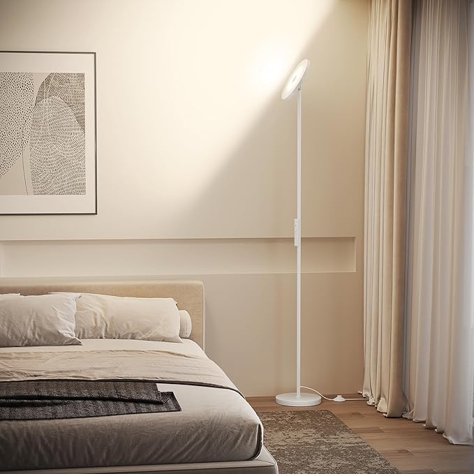 SUNMORY Floor Lamps for Living Room, 32W/3000LM Super Bright LED Floor Lamp with Remote Control, 69" Tall Standing Lamp with Stepless Dimmable, Modern Torchiere Corner Lamp for Bedroom, Office White