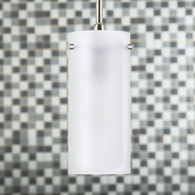Linea di Liara Effimero Modern Brushed Nickel Pendant Light Fixtures Over Kitchen Island Sink Lighting Ceiling Hanging Farmhouse Mini Metal Industrial Pendant Lighting Large Frosted Glass Shade