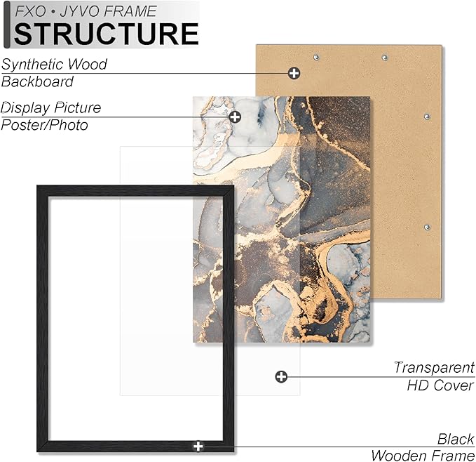 Engineered Wood 9x11 Picture Frame Set of 3, Black Frame for 9 x 11 Inch Picture Poster Photo, Light Weight 9 by 11 Frame with Wood-grain for Wall - 3 Pack/Black/9"x11"