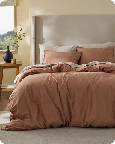 Bedsure Cotton Duvet Cover Full - Luxury Slub Weave 100% Cotton Duvet Cover Set with a Linen Like Textured, Easy Change Durable Bedding Set 3 Pieces, Mocha Mousse, 80" x 90"