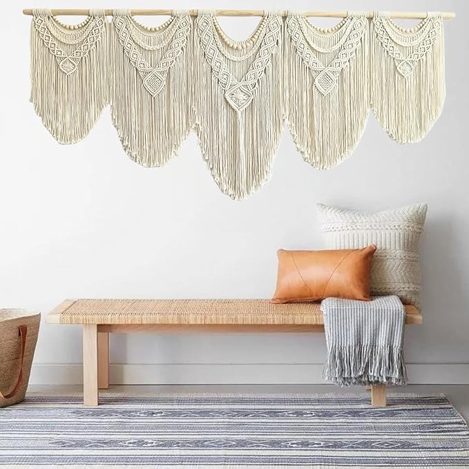 Extral Large macrame wall hanging, 71'' W x 32'' L boho wall art tapestry wall decor for urban entryway,living room,bedroom decor, headboard woven wall art, big fiber art over couch art for Yarn hallway