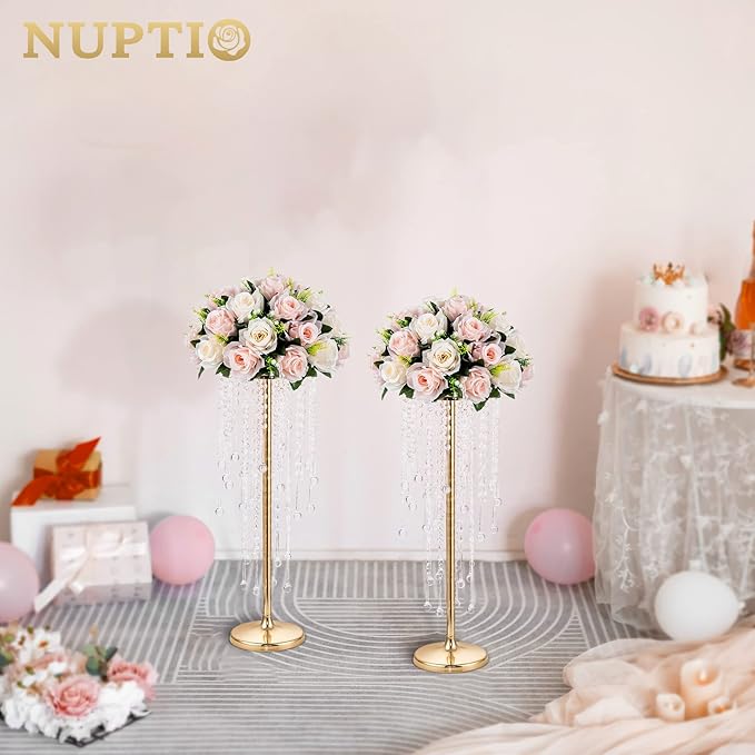 NUPTIO Gold Vases for Centerpieces Wedding - 10 Pcs 21.7in Tall Gold Vase Wedding Centerpieces for Tables Gold Centerpieces for Table - Flower Stand Bulk Table Centerpieces for Weddings Chandelier