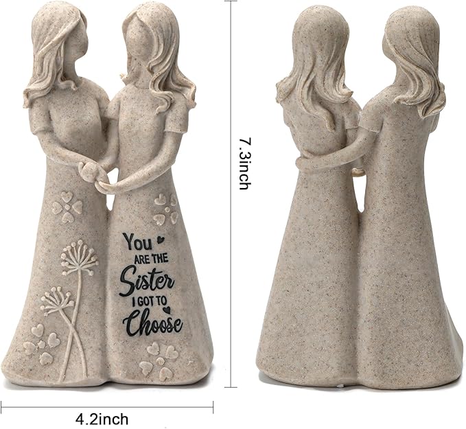 INLOMEM Friendship Gifts for Best Friends Women - Resin Sister Figurines Best Friend Sister Birthday Gift Ideas Unique Gifts for Sisters from Sister - Hand-Painted Figure (Granite)