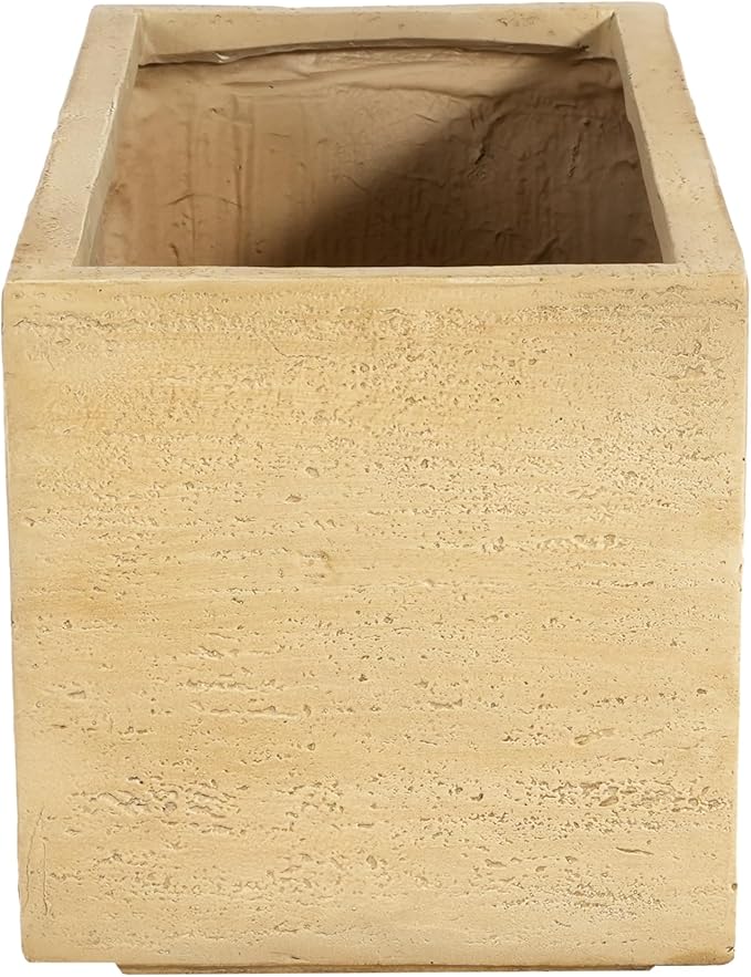 Lightweight Concrete Rectangle Planter Box,Travertine Handmade Outdoor Garden Pot with Drainage Hole & Rubber Plug,Modern Plant Container for Backyard Patio,No Assembly Needed,31.25"W Antique Brown