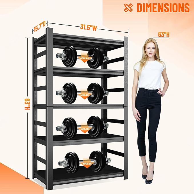5 Tier Book Shelf, Metal Adjustable Bookcase, Modern Tall Bookshelf for CDs Movies Books, Industrial Book shelves Storage Shelving for Bedroom Home Office Kitchen Living Room, 15.7"D x 31.5"W x 63"H