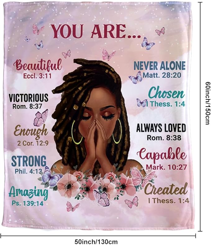 Throw Blanket, Soft Fleece Blanket with Inspirational Positive Thoughts and Quotes for Bedroom, Ideal as a Gift for Girls and Women 50x60 Inch