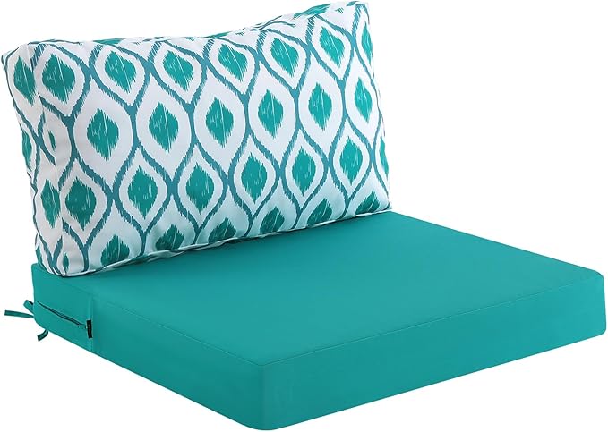 idee-home Outdoor Cushions for Patio Furniture, Outdoor Seat Cushion, Waterproof Hampton Bay Deep Seat Replacement Couch Chair Cushions for Garden Lawn Backyard Deck, 26.5 x 26.5 Peacock Blue Pattern