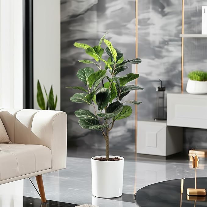 Artificial Fiddle Leaf Fig Tree, 4FT Faux Ficus Lyrata Plant Tall Fake Tree for Home Decor Artificial Tree for Indoor Office Living Room (Fiddle Leaf Fig Tree, 4 FT)
