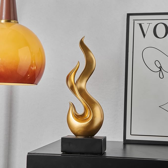 FJS Gold Decor Abstract Flame Statue, Modern Home Decorations for Living Room Dining Room, Resin Sculptures for Shelf Bookshelf Coffee Table Centerpiece
