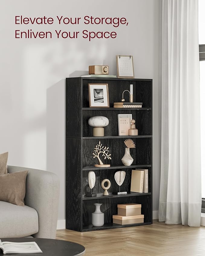 VASAGLE Set of 2 Bookshelves, 30 Inches Wide, 5-Tier Open Bookcases with Adjustable Storage Shelves, Floor Standing Units, Ebony Black ULBC175T56-2