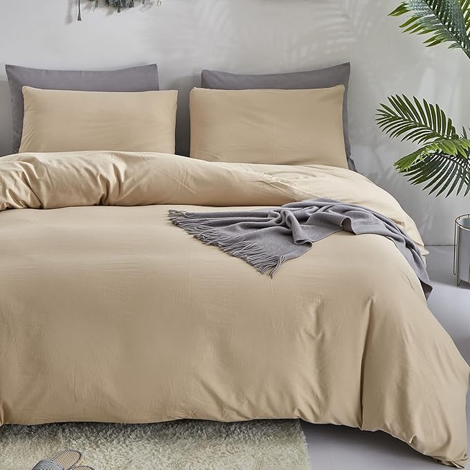 Pureant Beige Comforter Set King Solid Champagne Bedding Comforter Sets Light Brown King Comforter for Women Men Khaki Comforter Plain Taupe King Size Comforter Sets Soft Breanthable Tan Sand Color