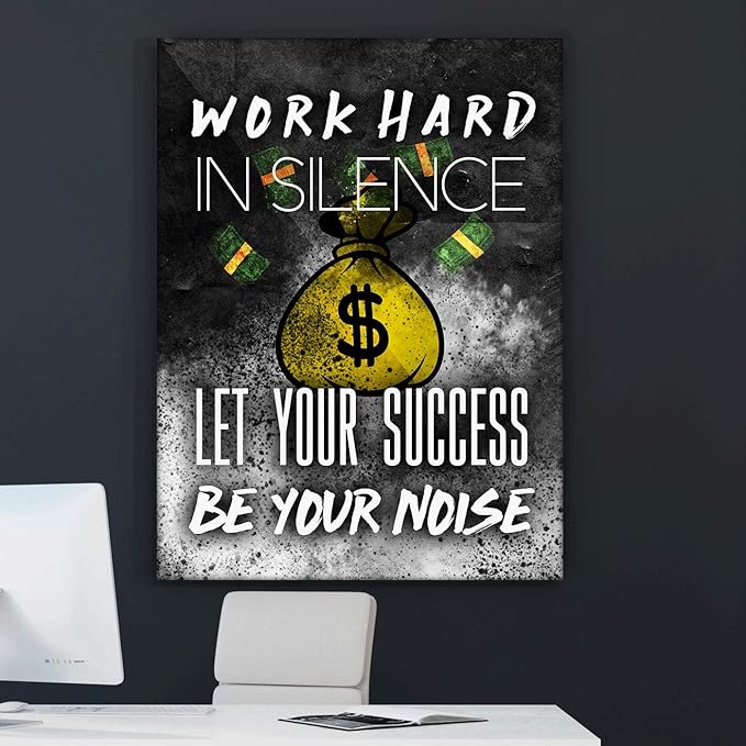 Motivational Wall Canvas Print Entrepreneur Work Hard Office Decor Modern Art Home Money Inspiration Success Motivation Inspire Entrepreneur (48" x 36")
