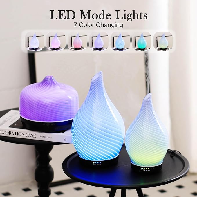 Porseme 280ml Essential Oil Diffuser Glass Color Changing Aroma Air Diffusers Aromatherapy Ultrasonic Cool Mist Humidifier 7 Running Hours Waterless Auto-Off for Sleeping, Yoga, Spa (Pure Purple)