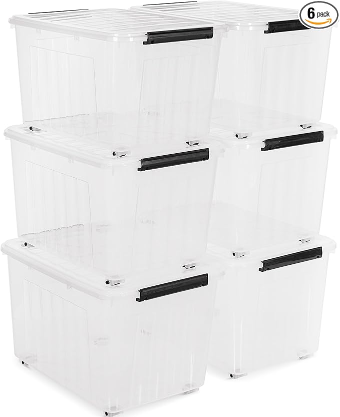 Citylife 82 QT Clear Plastic Storage Bins with Lids Stackable and Nestable Storage Boxes with Lids Large Plastic Storage Containers for Garage, Closet, Kitchen, 6 Packs
