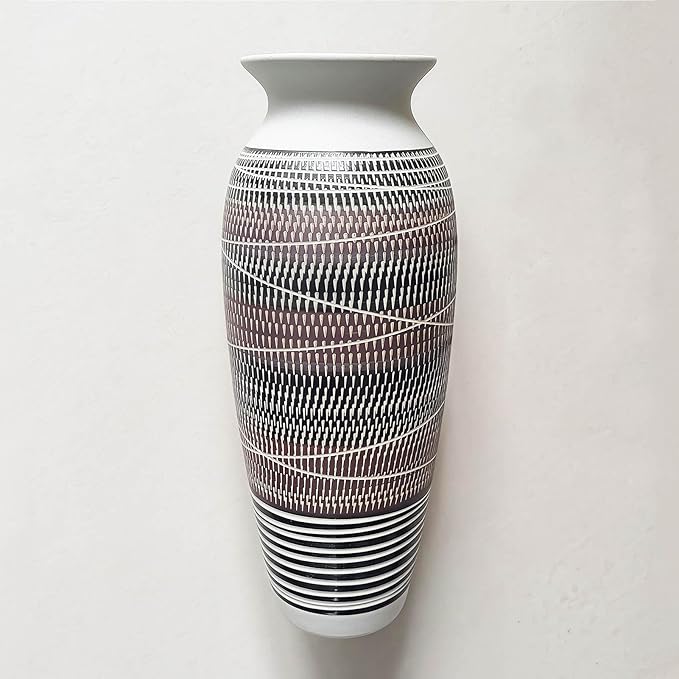 Ceramic Rustic Farmhouse Vase, 12.6" Large Vintage Flower vase for Home Decor, Tall Boho Textured Vases for Living Room, Table, Mantel, Shelf and Centerpieces Decor and Housewarming (C)