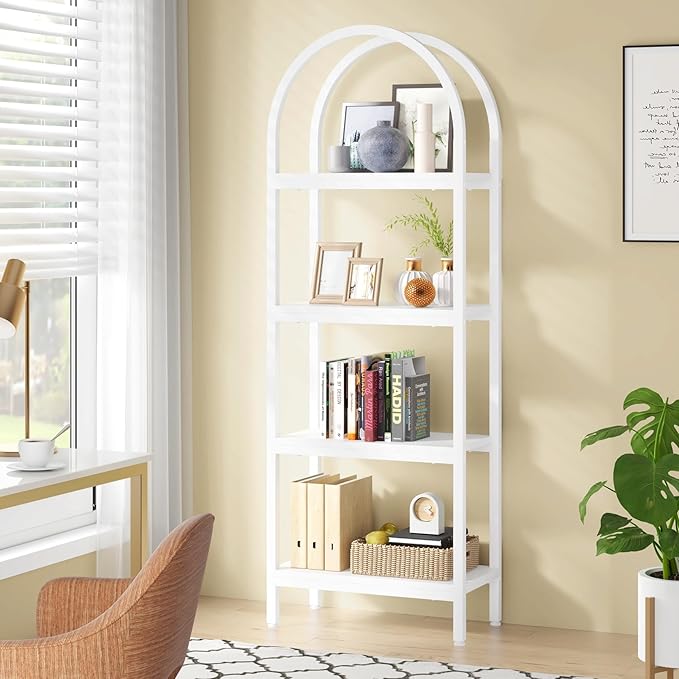 Tribesigns 4-Tier Industrial Wood Bookcase, 70.8" Open Bookshelf with Metal Frame, Storage Shelves Freestanding Display Rack Tall Shelving Unit for Office, Living Room, Bedroom (White, 1PC)
