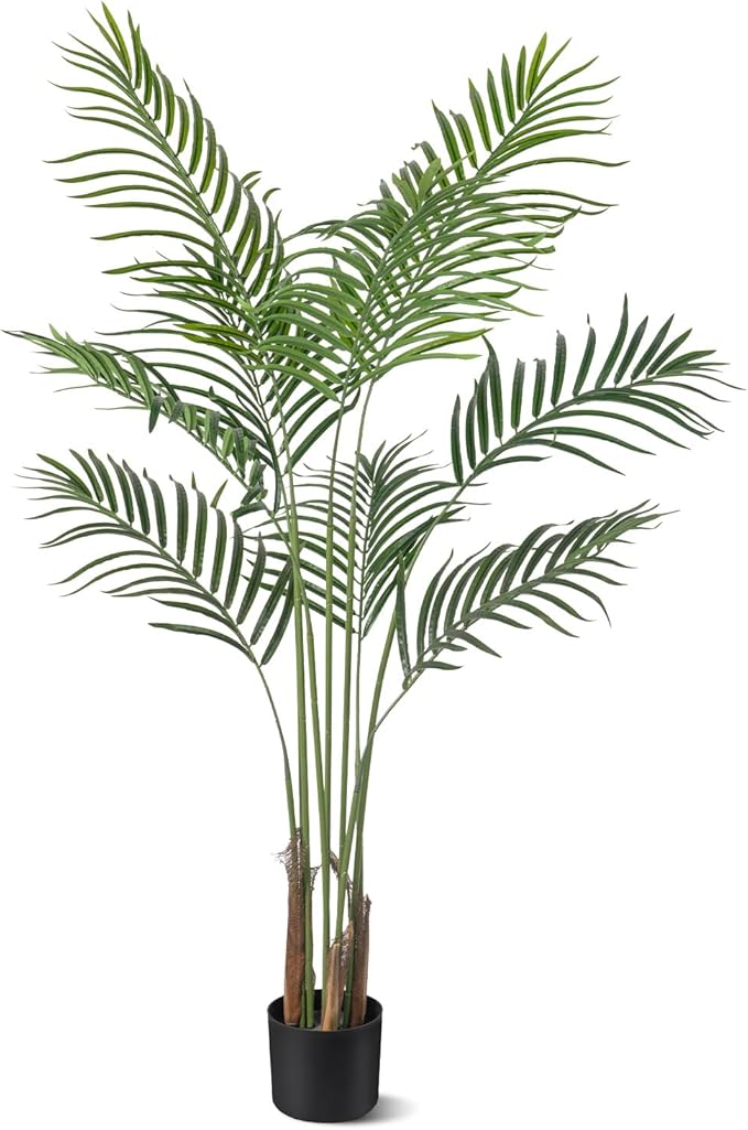 Artificial Palm Tree 4ft Tall Fake Palm Tree Indoor Decor Faux Tropical Areca Floor Plant in Pot, Artificial Silk Plant for Home Office Living Room Decor Indoor