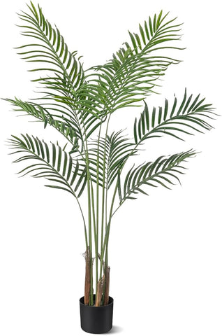 Artificial Palm Tree 4ft Tall Fake Palm Tree Indoor Decor Faux Tropical Areca Floor Plant in Pot, Artificial Silk Plant for Home Office Living Room Decor Indoor