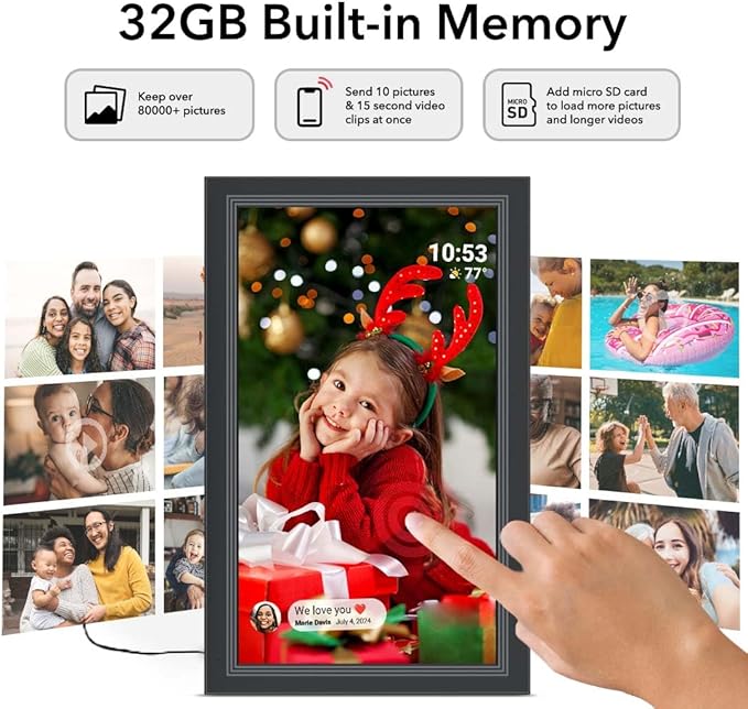 FRAMEO Digital Picture Frame- 15.6inch Digital Photo Frame with 1920 * 1080 IPS Touch Screen HD Disply,Built-in 32GB Storage,Wall-Mounted,Digital Frame Share Photos and Videos via Frameo App