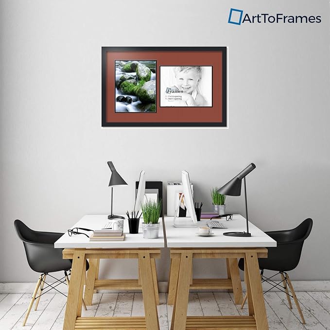 ArtToFrames Collage Photo Frame Double Mat with 2 - 11x14 Openings and Satin Black Frame