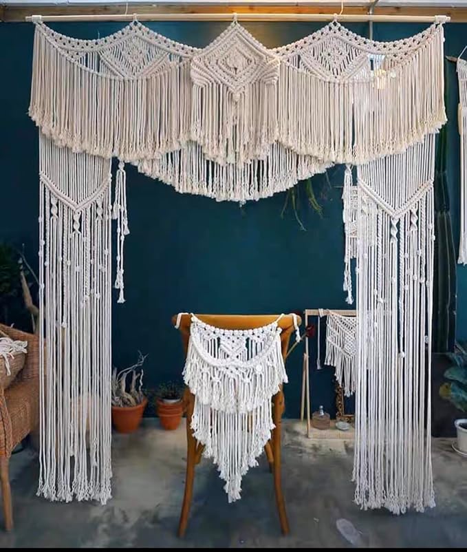 kiido Large Macrame Wedding Backdrop(78" W x 86" L) for Arbor/Arch Bohemian Wall Hanging Decor Boho Doorway/Window Curtains Room Divider