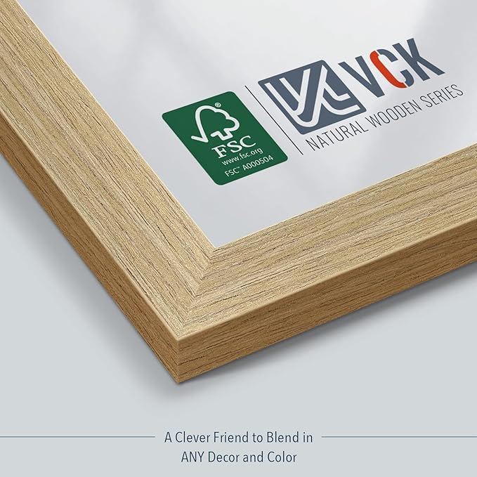 VCK 14x22 Picture Frame Set of 3 - Oak, Natural Solid Wood Poster Frame, Textured Exclusive Wall Gallery Frame