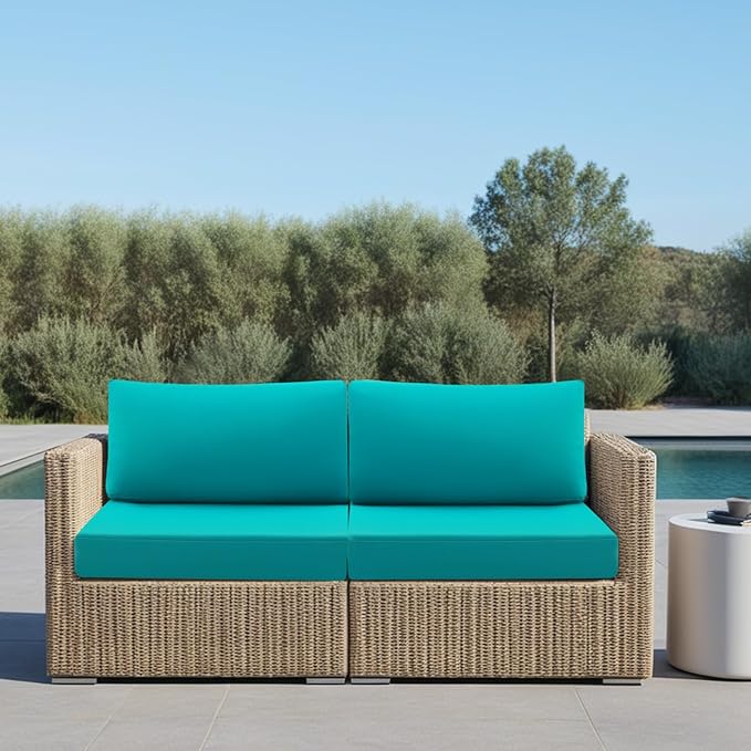 idee-home Outdoor Cushions for Patio Furniture, Outdoor Seat Cushion, Waterproof Hampton Bay Deep Seat Replacement Couch Chair Cushions for Garden Lawn Backyard Deck, 28.5 x 28.5 Peacock Blue