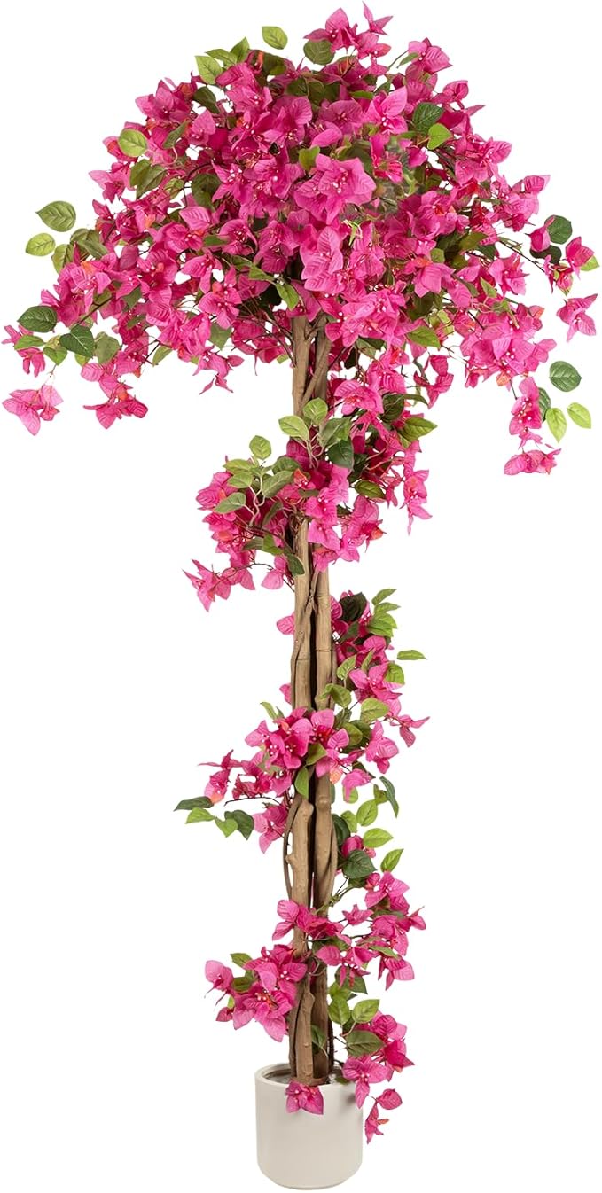 Romantic Season 6FT Artificial Bougainvillea Tree, Faux Silk Bougainvillea Plant with Pot for Indoor Outdoor Decor, Tall Fake Tropical Tree for Home, Office, Patio, Balcony, Wedding Decoration