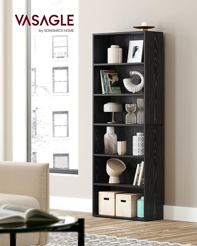 VASAGLE CUSTOS Collection - Bookshelf, 6-Tier Bookcase, Book Shelf, Open Storage Shelf, 9.4 x 23.6 x 63.3 Inches, for Living Room, Home Office, Dinning Room, Ebony Black ULBC166T56