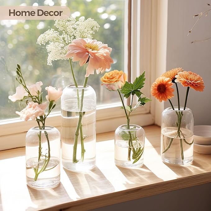 ComSaf Small Flower Vase Set of 6, Glass Bud Vases in Bulk, Clear Vases for Flower, Decor Centerpiece for Office, Decorative Vases for Modern Style, Valentines' Day, Mother's Day, Thanksgiving Day