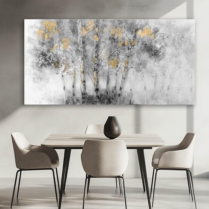 SDYA Tree Large Art Print Grey and Gold Wall Hangings Decor 24"x48" Poster for Bedroom Pictures for Kitchen Neutral Hanging Art