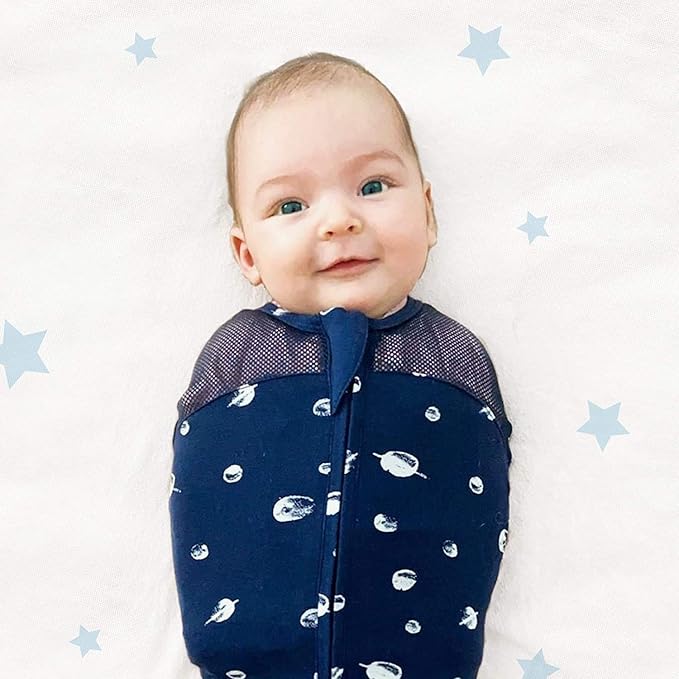 Happiest Baby Sleepea 5-Second Swaddle - 100% Organic Cotton Baby Swaddle Blanket - Doctor Designed Promotes Healthy Hip Development - 3-Pack Bundle (Midnight Planets, S, M, L)