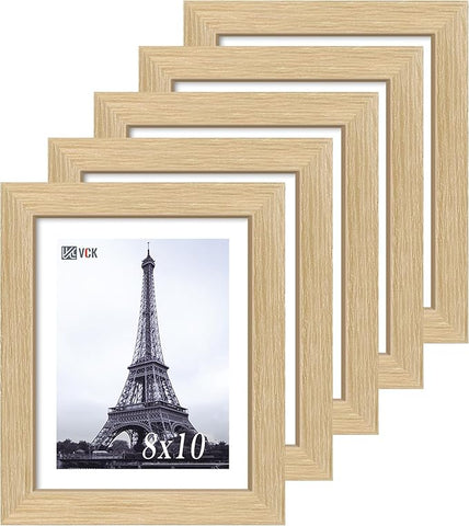 VCK 8x10 Oak Wood Frame for Picture, Natural Solid Wood Photo Frames 5 Pack, Wall Gallery Frame