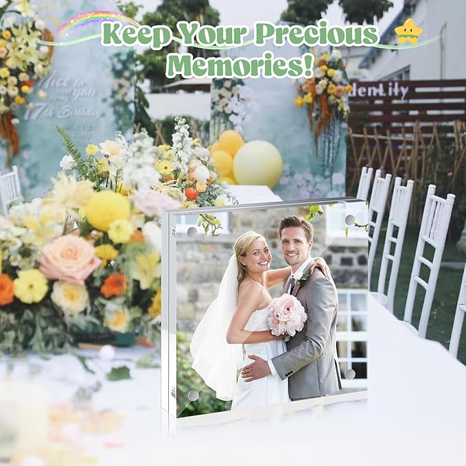24 Pcs Acrylic Picture Frames, Clear Picture Frames Frameless Magnetic Picture Frame Double Sided Magnetic Photo Frame Free Standing Desktop Display Stand for Bedroom Living Room Home (Transparent, 4X4)