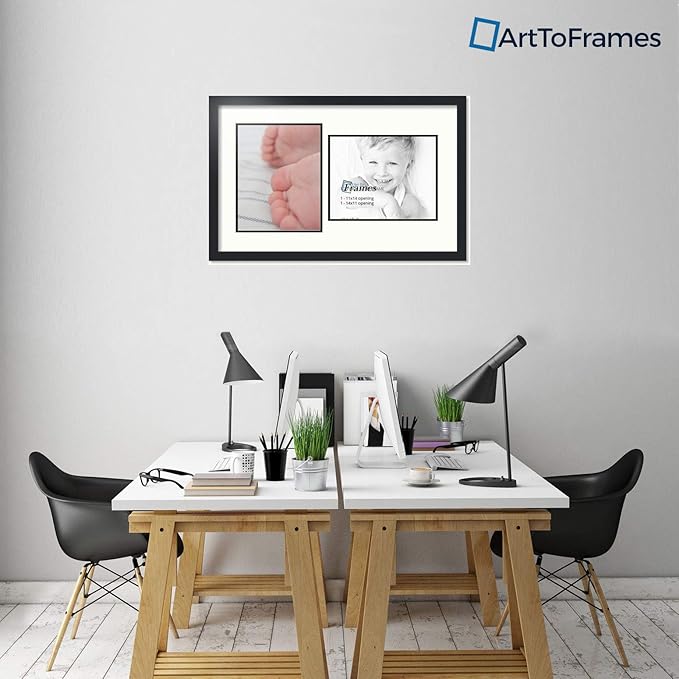 ArtToFrames Collage Photo Frame Double Mat with 2 - 11x14 Openings and Satin Black Frame