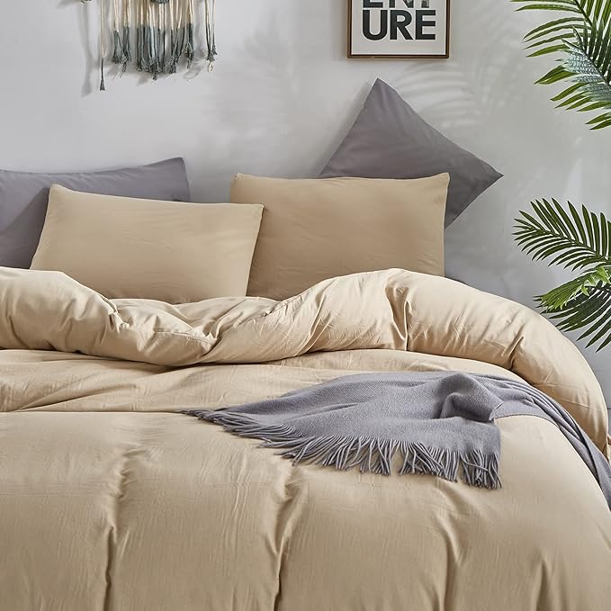 CLOTHKNOW Champagne King Size Comforter Set 3Pcs Beige Bedding Comforter Sets All Season Light Brown Comforter Taupe Comforter with 2 x Pillow Cases