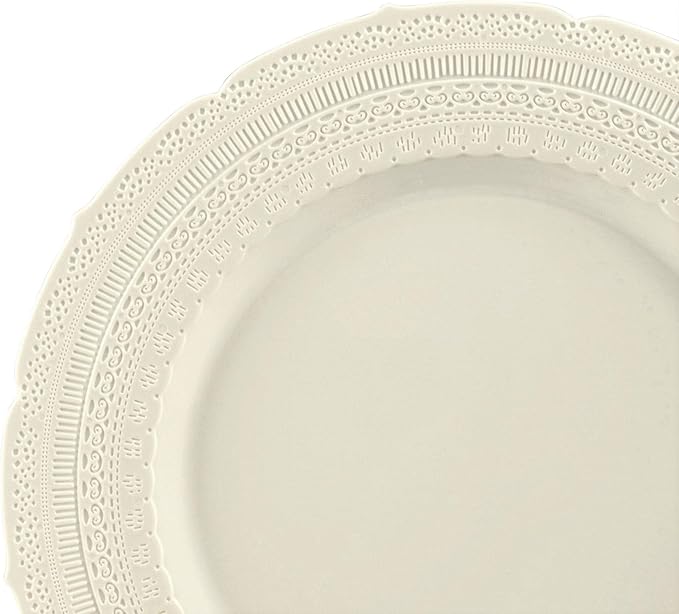 " OCCASIONS " 240 Plates Pack,(120 Guests) Extra Heavyweight Vintage Wedding Disposable/Reusable Plastic Plates 120x 11'' Dinner + 120 x 8.25'' Salad/Dessert Plate (Chateau Ivory)