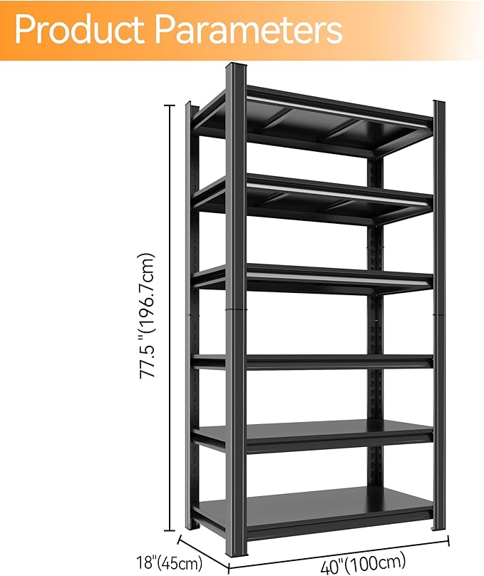 Tall Bookshelf with Open Shelves, Metal Office Book Shelf, Adjustable Organizer Bookcase, Standing Storage Organizer Shelf for Living Room (40" W*18" D*77.5" H)
