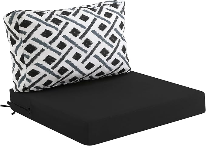 idee-home Outdoor Cushions for Patio Furniture, Outdoor Seat Cushion, Waterproof Hampton Bay Deep Seat Replacement Couch Chair Cushions for Garden Lawn Backyard Deck, 28.5 x 28.5 Black Pattern