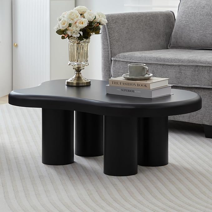 Cloud Coffee Table, Cute Irregular Coffee Table with Wide Tabletop, Accent Center Table, Cloud Shape Modern Coffee Tables for Living Room, Home Office (Black)