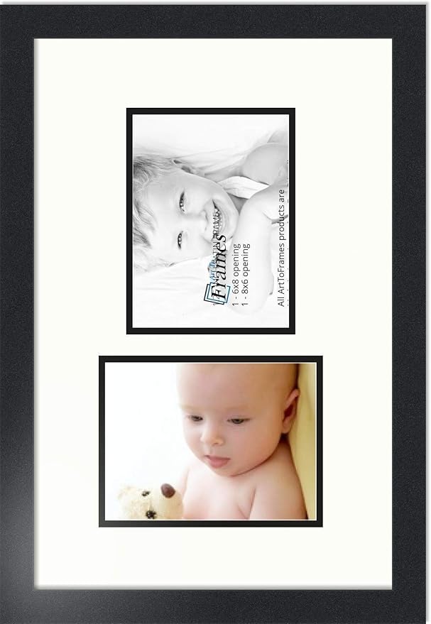 ArtToFrames Collage Photo Frame Double Mat with 2 - 6x8 Openings and Satin Black Frame